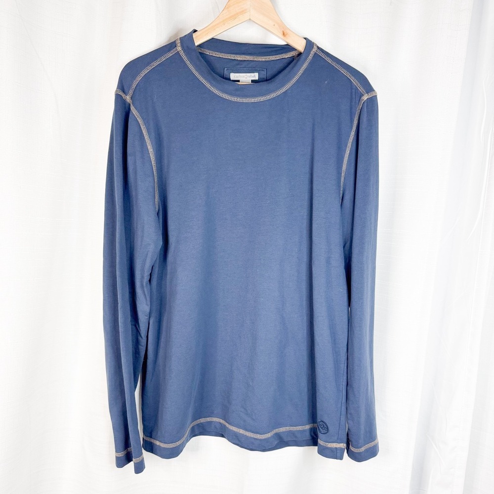 Carbon 2 Cobalt Henley Shirt Men's Medium Blue Heavy Weight Long Sleeve Casual